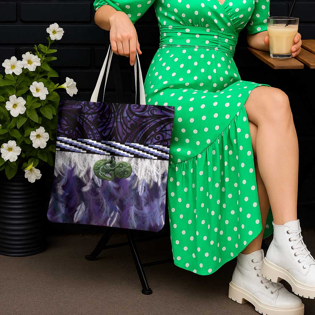 Purple Traditional Cloak Aotearoa Tote Bag Maori Paua Shell Korowai Pattern - Polynesian Pride