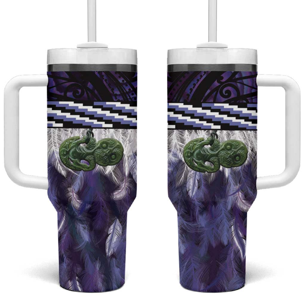 Purple Traditional Cloak Aotearoa Tumbler With Handle Maori Paua Shell Korowai Pattern LT14 One Size: 40 oz Purple - Polynesian Pride