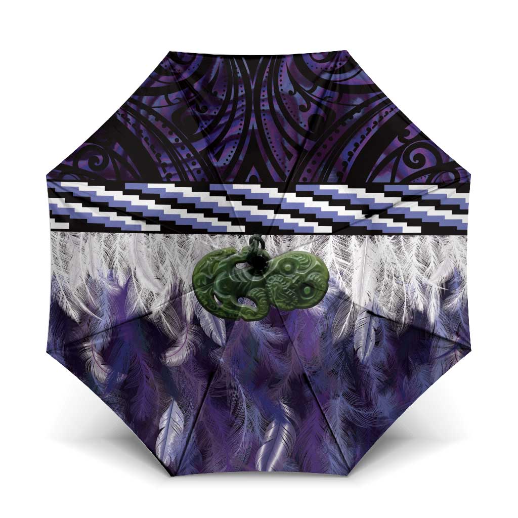 Purple Traditional Cloak Aotearoa Umbrella Maori Paua Shell Korowai Pattern - Polynesian Pride