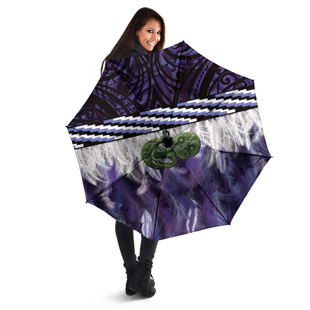 Purple Traditional Cloak Aotearoa Umbrella Maori Paua Shell Korowai Pattern - Polynesian Pride