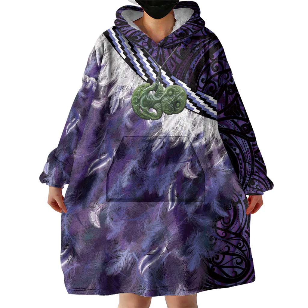 Purple Traditional Cloak Aotearoa Wearable Blanket Hoodie Maori Paua Shell Korowai Pattern