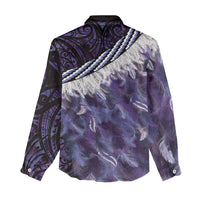 Purple Traditional Cloak Aotearoa Women Casual Shirt Maori Paua Shell Korowai Pattern