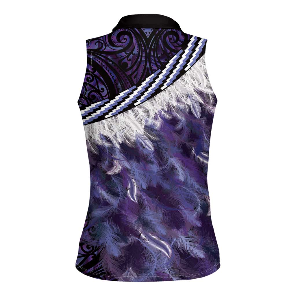 Purple Traditional Cloak Aotearoa Women Sleeveless Polo Shirt Maori Paua Shell Korowai Pattern