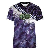 Purple Traditional Cloak Aotearoa Women V-Neck T-Shirt Maori Paua Shell Korowai Pattern LT14 Female Purple - Polynesian Pride