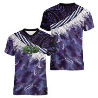 Purple Traditional Cloak Aotearoa Women V-Neck T-Shirt Maori Paua Shell Korowai Pattern LT14 - Polynesian Pride