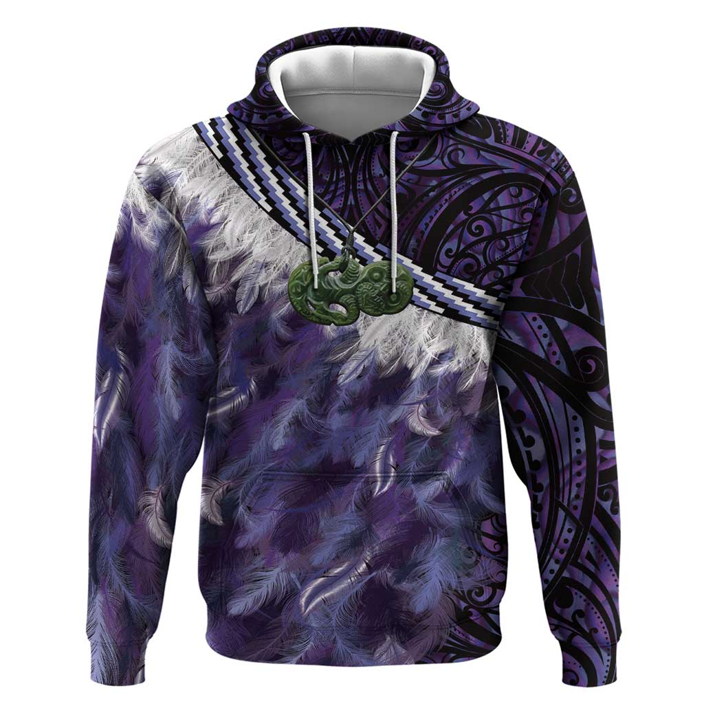 Purple Traditional Cloak Aotearoa Zip Hoodie Maori Paua Shell Korowai Pattern