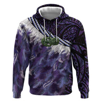 Purple Traditional Cloak Aotearoa Zip Hoodie Maori Paua Shell Korowai Pattern