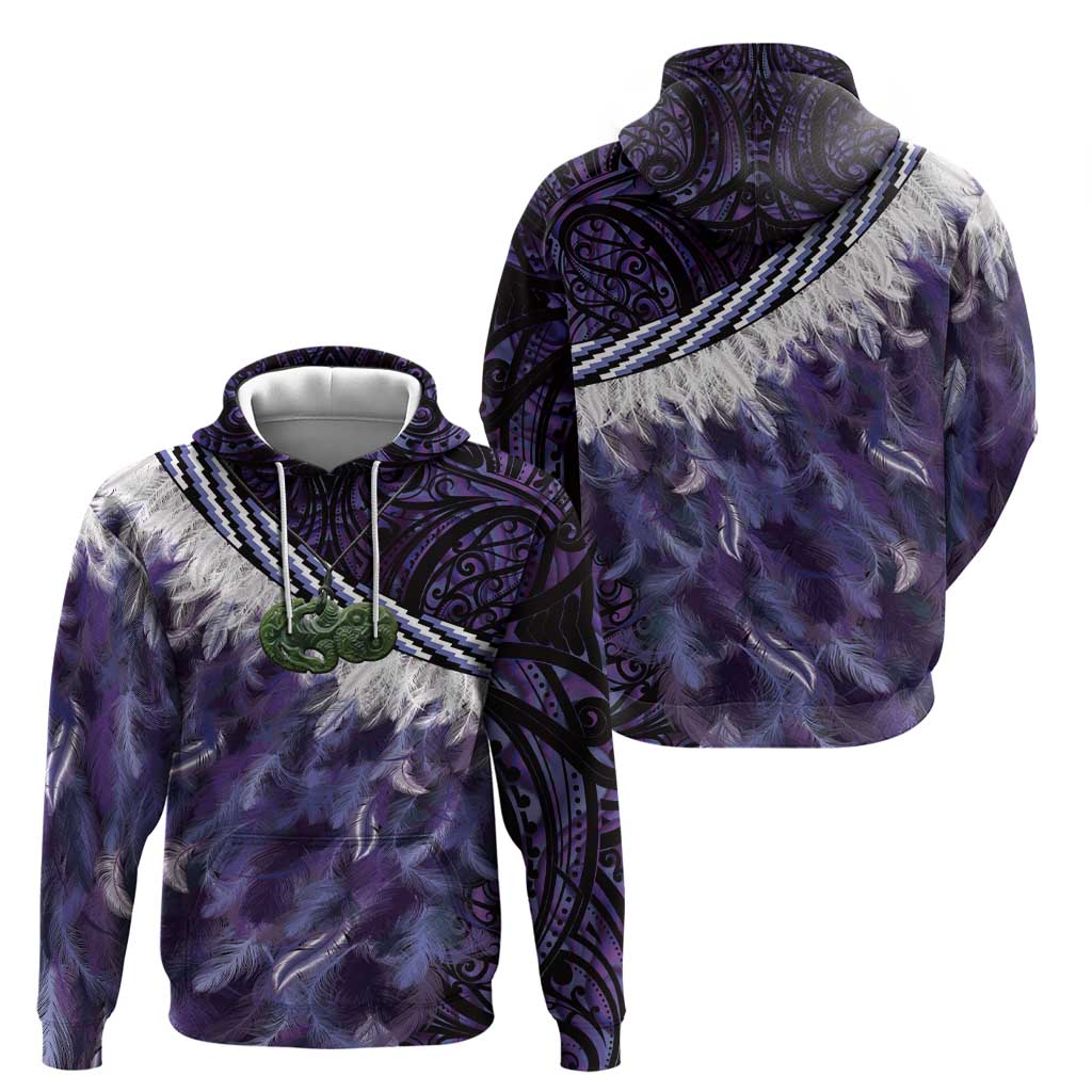 Purple Traditional Cloak Aotearoa Zip Hoodie Maori Paua Shell Korowai Pattern