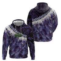 Purple Traditional Cloak Aotearoa Zip Hoodie Maori Paua Shell Korowai Pattern