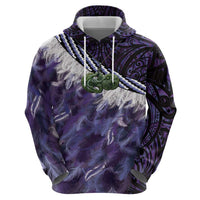 Purple Traditional Cloak Aotearoa Zip Hoodie Maori Paua Shell Korowai Pattern