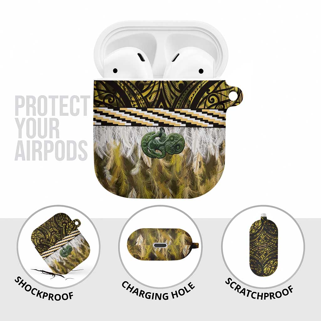 Yellow Traditional Cloak Aotearoa AirPods Case Maori Paua Shell Korowai Pattern - Polynesian Pride