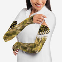 Yellow Traditional Cloak Aotearoa Arm Sleeves Maori Paua Shell Korowai Pattern LT14 - Polynesian Pride