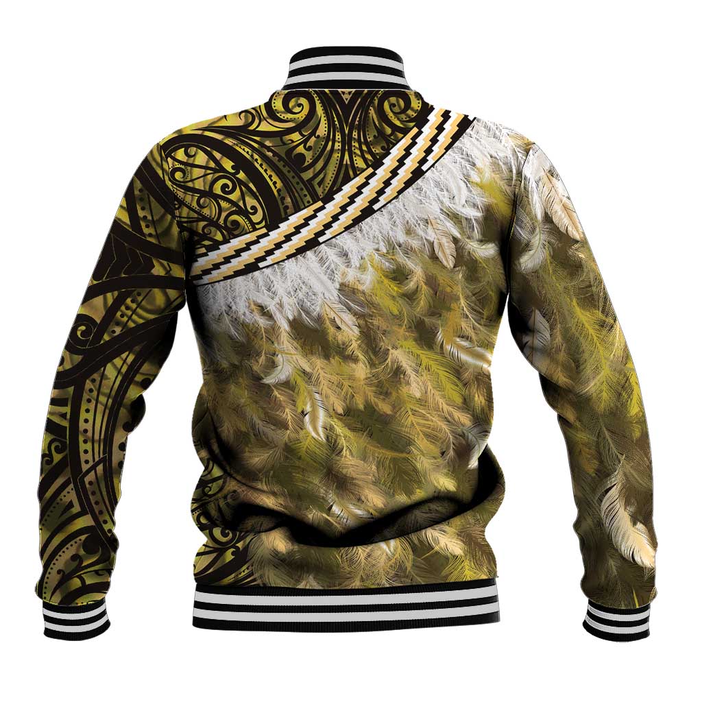 Yellow Traditional Cloak Aotearoa Baseball Jacket Maori Paua Shell Korowai Pattern
