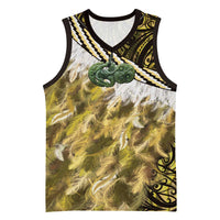 Yellow Traditional Cloak Aotearoa Basketball Jersey Maori Paua Shell Korowai Pattern - Polynesian Pride