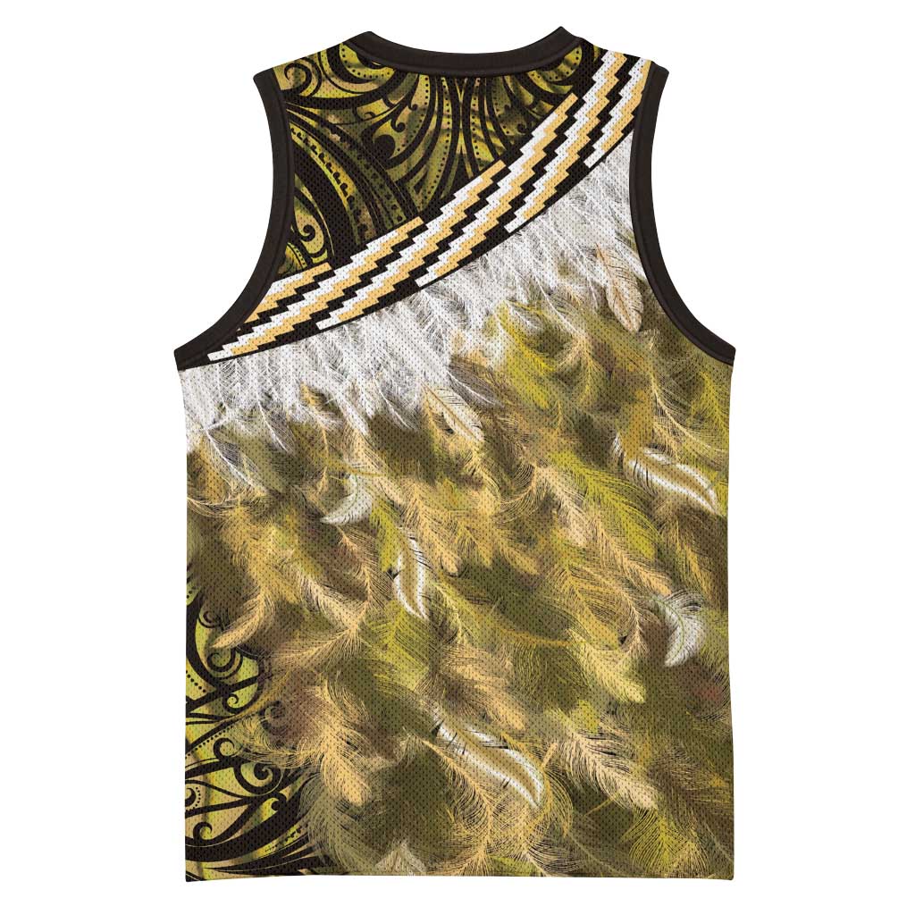 Yellow Traditional Cloak Aotearoa Basketball Jersey Maori Paua Shell Korowai Pattern - Polynesian Pride