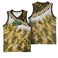 Yellow Traditional Cloak Aotearoa Basketball Jersey Maori Paua Shell Korowai Pattern - Polynesian Pride