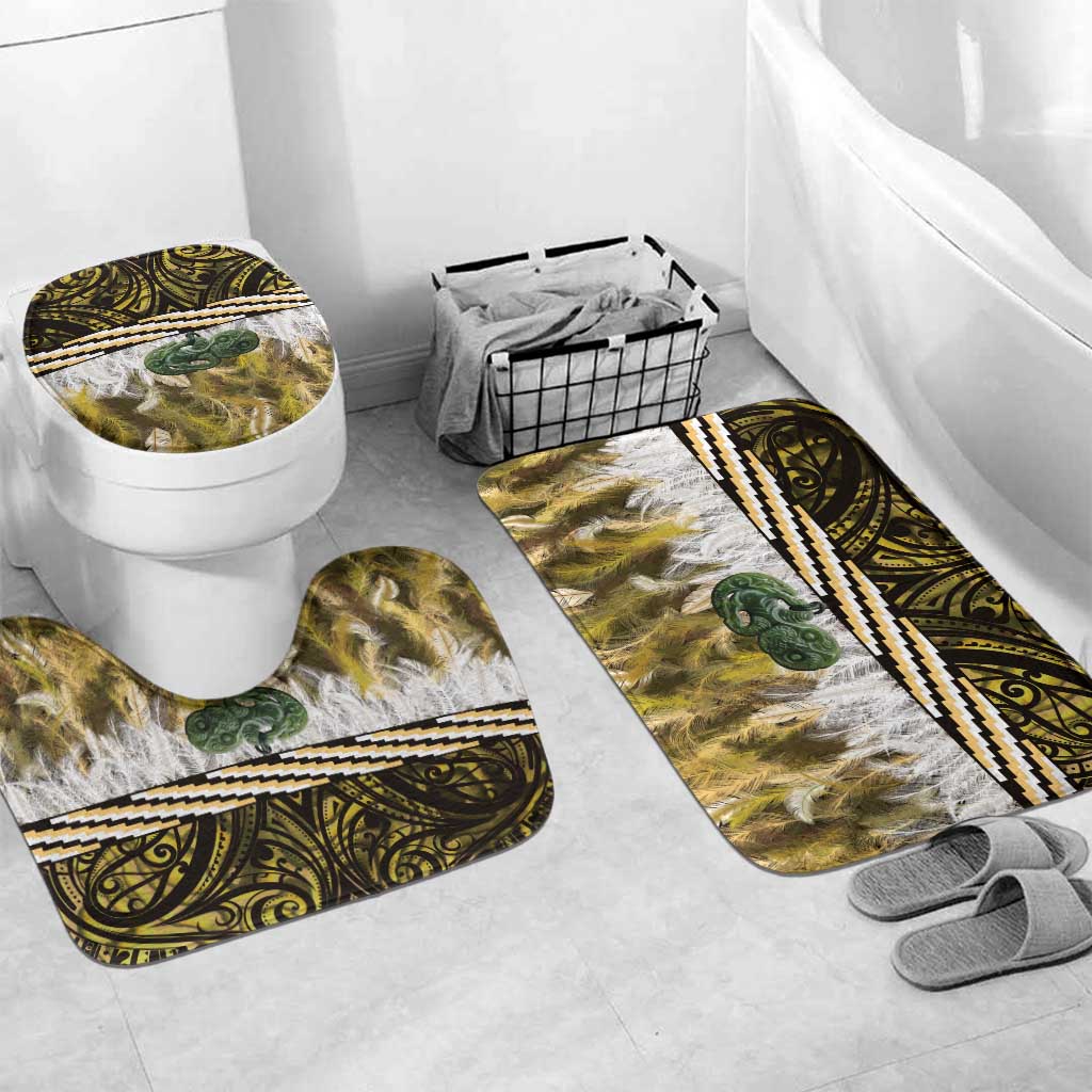 Yellow Traditional Cloak Aotearoa Bathroom Set Maori Paua Shell Korowai Pattern - Polynesian Pride