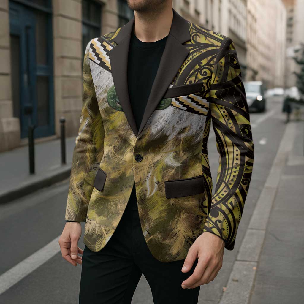 Yellow Traditional Cloak Aotearoa Blazer Maori Paua Shell Korowai Pattern - Polynesian Pride
