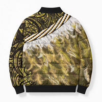Yellow Traditional Cloak Aotearoa Bomber Puffer Jacket Maori Paua Shell Korowai Pattern - Polynesian Pride