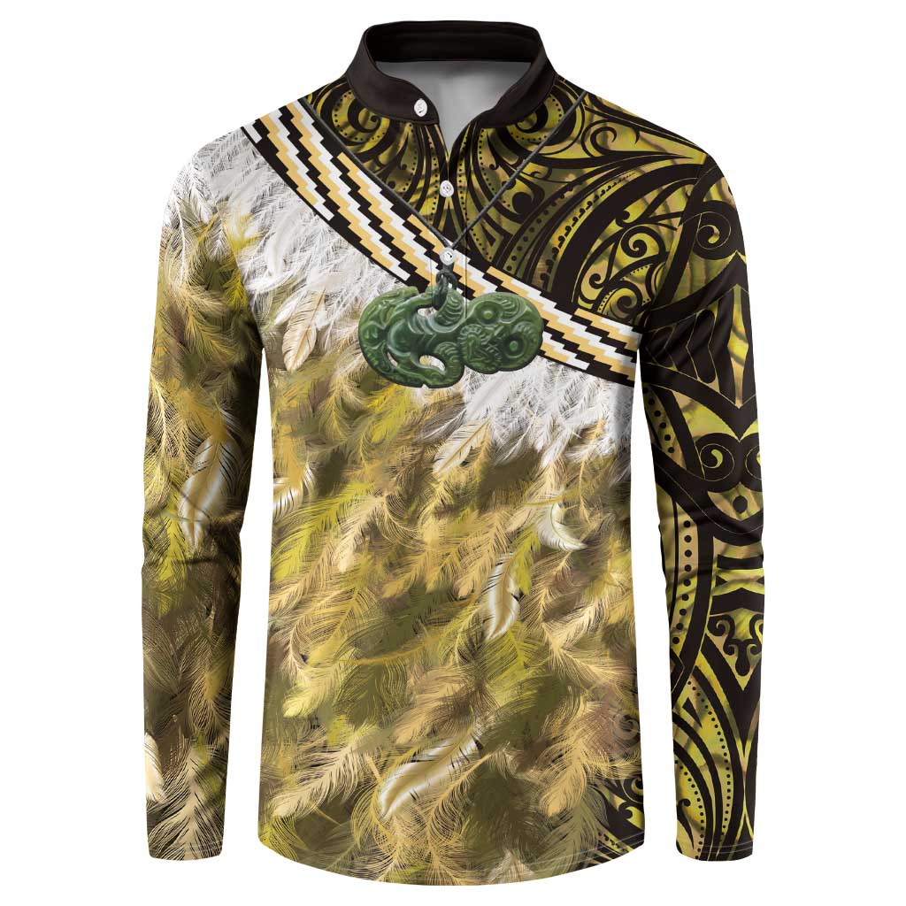 Yellow Traditional Cloak Aotearoa Button Sweatshirt Maori Paua Shell Korowai Pattern LT14 Yellow - Polynesian Pride