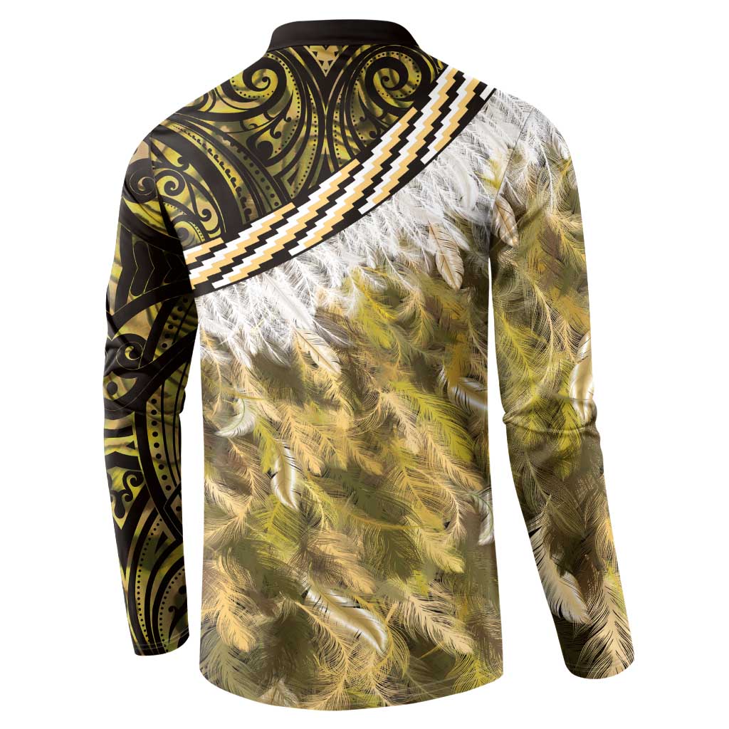 Yellow Traditional Cloak Aotearoa Button Sweatshirt Maori Paua Shell Korowai Pattern LT14 - Polynesian Pride