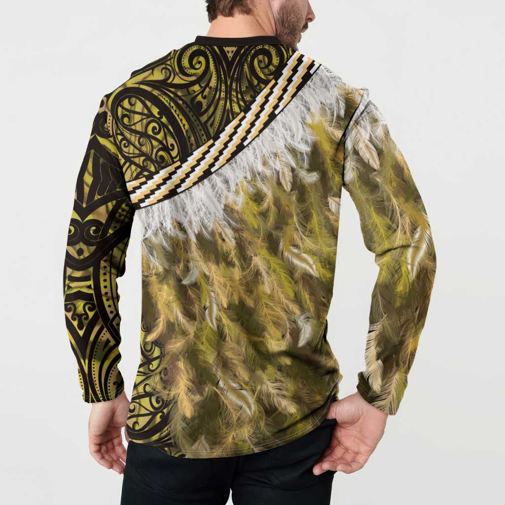 Yellow Traditional Cloak Aotearoa Button Sweatshirt Maori Paua Shell Korowai Pattern LT14 - Polynesian Pride