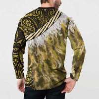 Yellow Traditional Cloak Aotearoa Button Sweatshirt Maori Paua Shell Korowai Pattern LT14 - Polynesian Pride