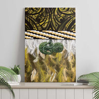 Yellow Traditional Cloak Aotearoa Canvas Wall Art Maori Paua Shell Korowai Pattern