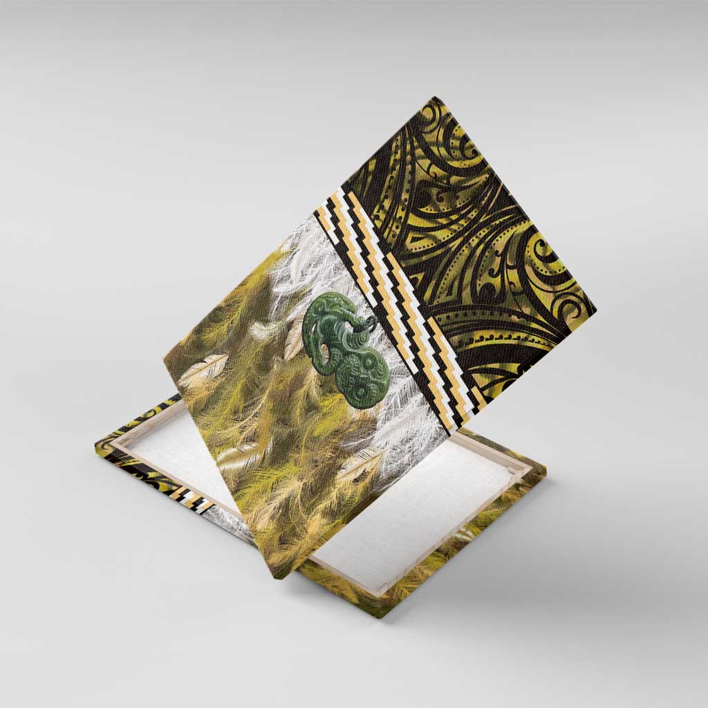 Yellow Traditional Cloak Aotearoa Canvas Wall Art Maori Paua Shell Korowai Pattern