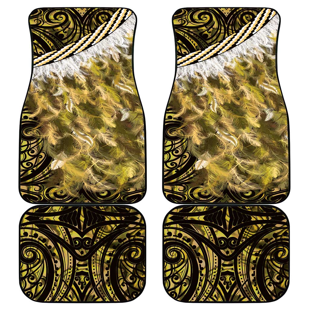 Yellow Traditional Cloak Aotearoa Car Mats Maori Paua Shell Korowai Pattern