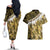 Yellow Traditional Cloak Aotearoa Couples Matching Off The Shoulder Long Sleeve Dress and Hawaiian Shirt Maori Paua Shell Korowai Pattern