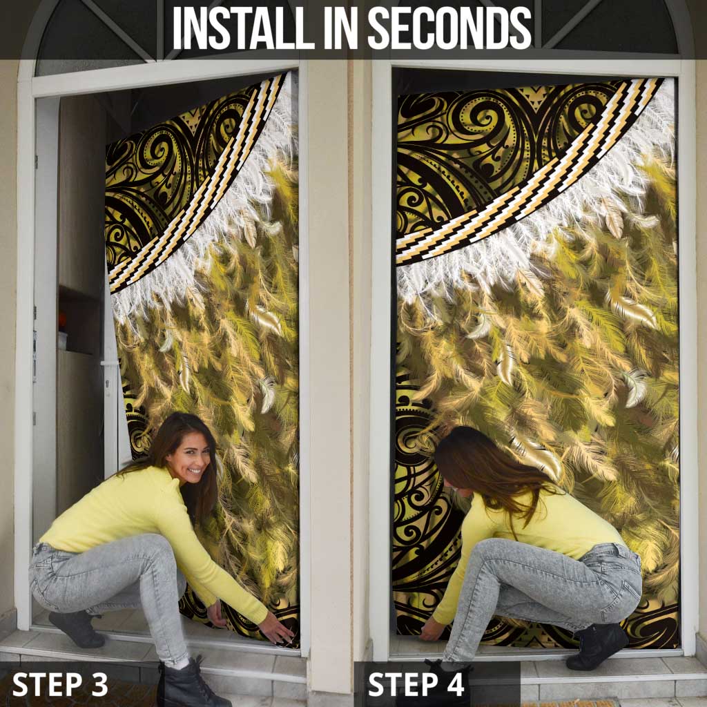 Yellow Traditional Cloak Aotearoa Door Cover Maori Paua Shell Korowai Pattern - Polynesian Pride