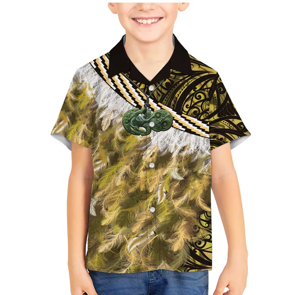 Yellow Traditional Cloak Aotearoa Family Matching Mermaid Dress and Hawaiian Shirt Maori Paua Shell Korowai Pattern