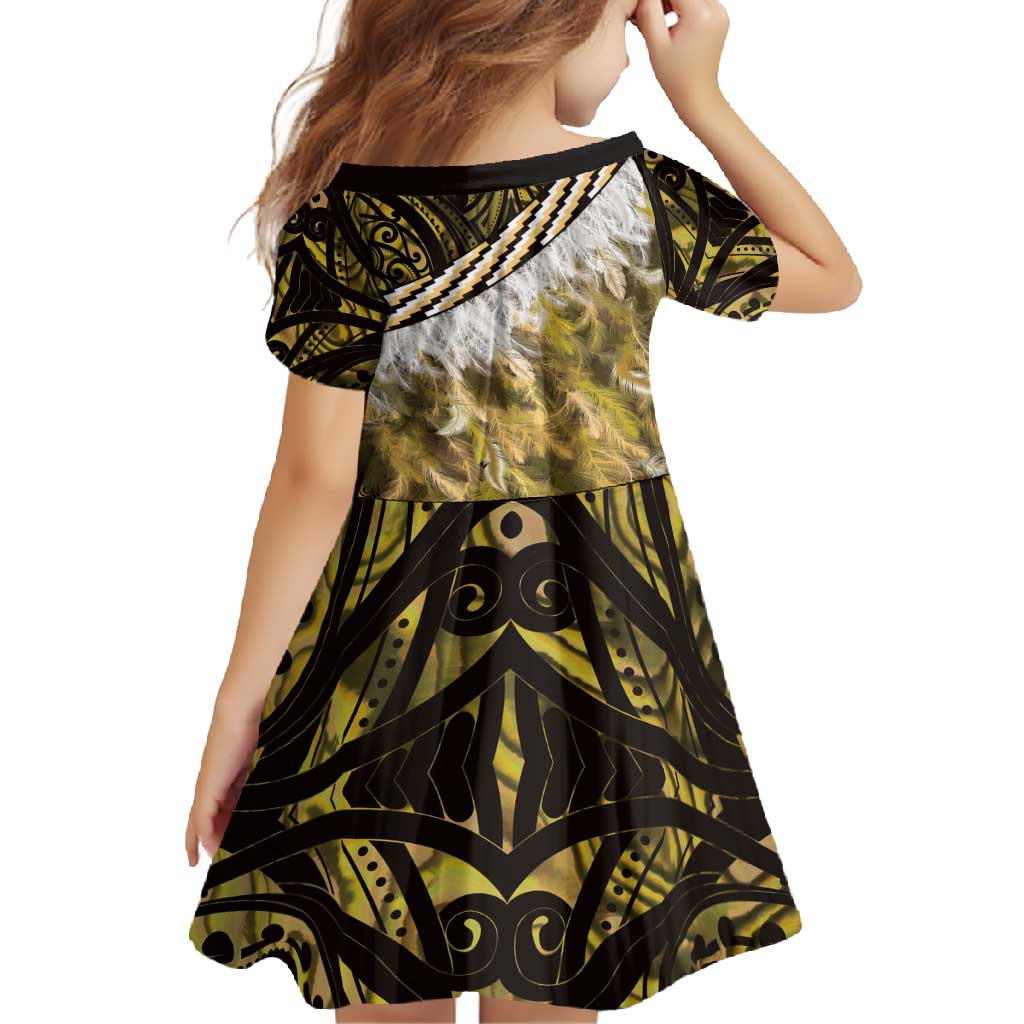 Yellow Traditional Cloak Aotearoa Family Matching Off Shoulder Maxi Dress and Hawaiian Shirt Maori Paua Shell Korowai Pattern