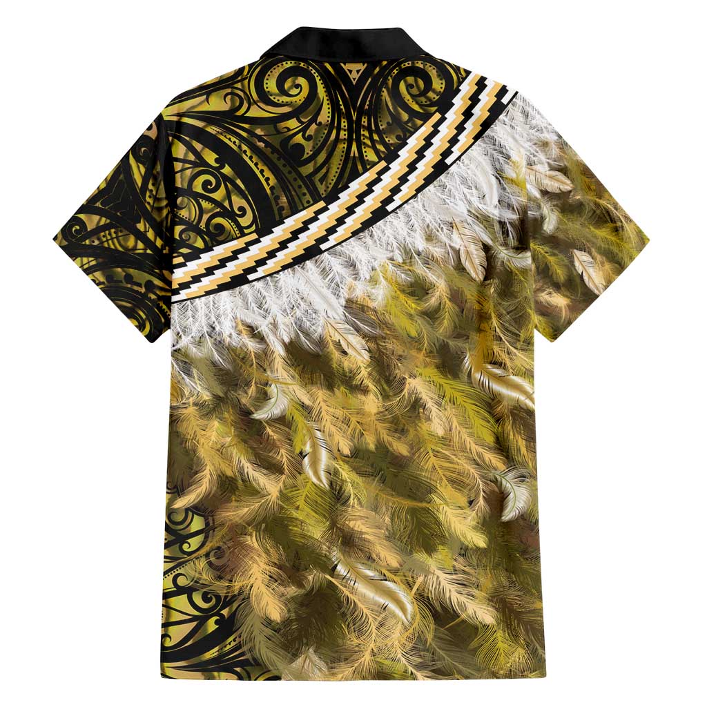 Yellow Traditional Cloak Aotearoa Family Matching Off Shoulder Short Dress and Hawaiian Shirt Maori Paua Shell Korowai Pattern