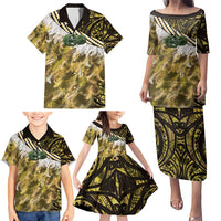 Yellow Traditional Cloak Aotearoa Family Matching Puletasi and Hawaiian Shirt Maori Paua Shell Korowai Pattern LT14 - Polynesian Pride