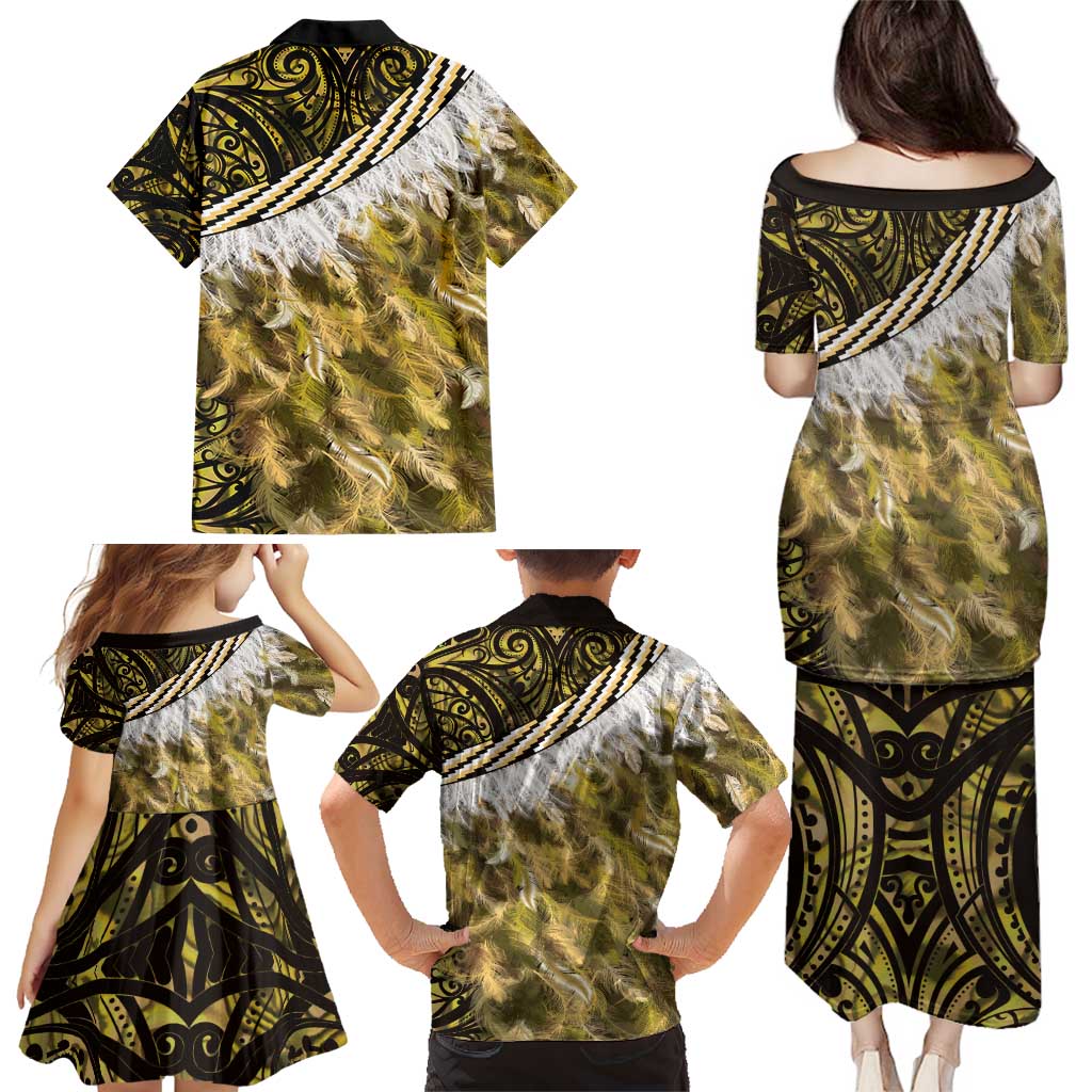 Yellow Traditional Cloak Aotearoa Family Matching Puletasi and Hawaiian Shirt Maori Paua Shell Korowai Pattern LT14 - Polynesian Pride