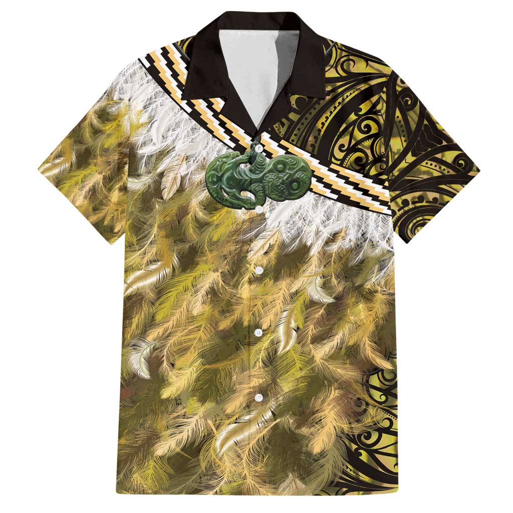 Yellow Traditional Cloak Aotearoa Family Matching Puletasi and Hawaiian Shirt Maori Paua Shell Korowai Pattern LT14 Dad's Shirt - Short Sleeve Yellow - Polynesian Pride