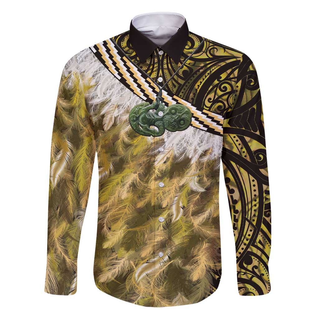 Yellow Traditional Cloak Aotearoa Family Matching Short Sleeve Bodycon Dress and Hawaiian Shirt Maori Paua Shell Korowai Pattern