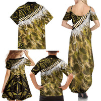 Yellow Traditional Cloak Aotearoa Family Matching Summer Maxi Dress and Hawaiian Shirt Maori Paua Shell Korowai Pattern LT14 - Polynesian Pride