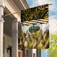 Yellow Traditional Cloak Aotearoa Garden Flag Maori Paua Shell Korowai Pattern