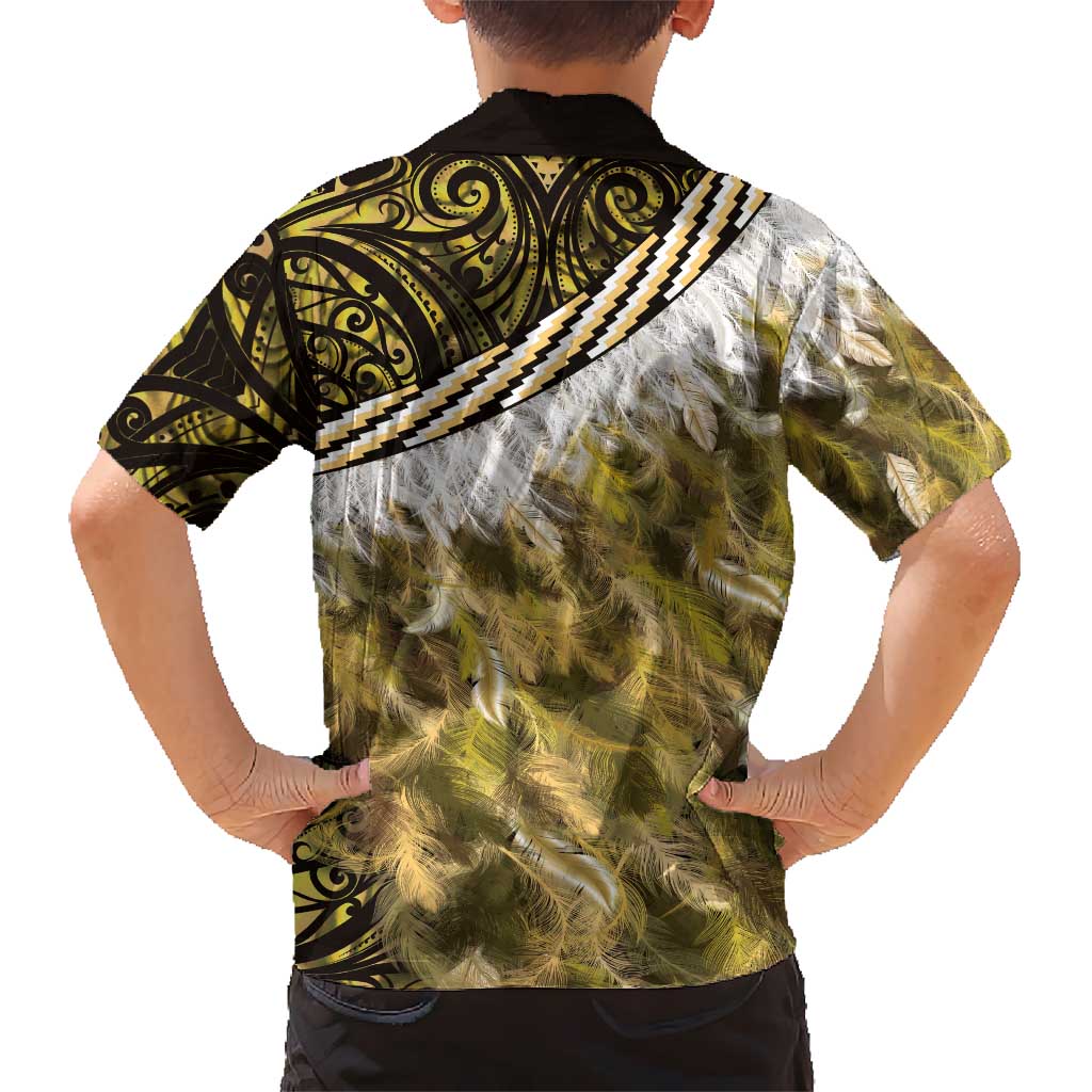 Yellow Traditional Cloak Aotearoa Hawaiian Shirt Maori Paua Shell Korowai Pattern
