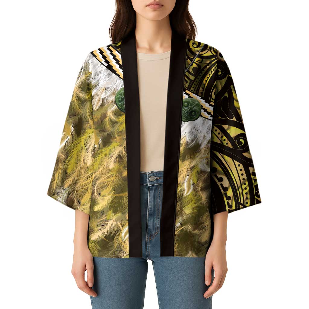 Yellow Traditional Cloak Aotearoa Kimono Maori Paua Shell Korowai Pattern - Polynesian Pride