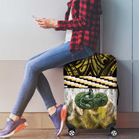 Yellow Traditional Cloak Aotearoa Luggage Cover Maori Paua Shell Korowai Pattern