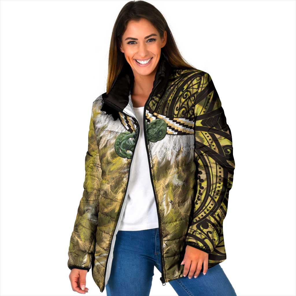 Yellow Traditional Cloak Aotearoa Padded Jacket Maori Paua Shell Korowai Pattern - Polynesian Pride