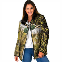 Yellow Traditional Cloak Aotearoa Padded Jacket Maori Paua Shell Korowai Pattern - Polynesian Pride