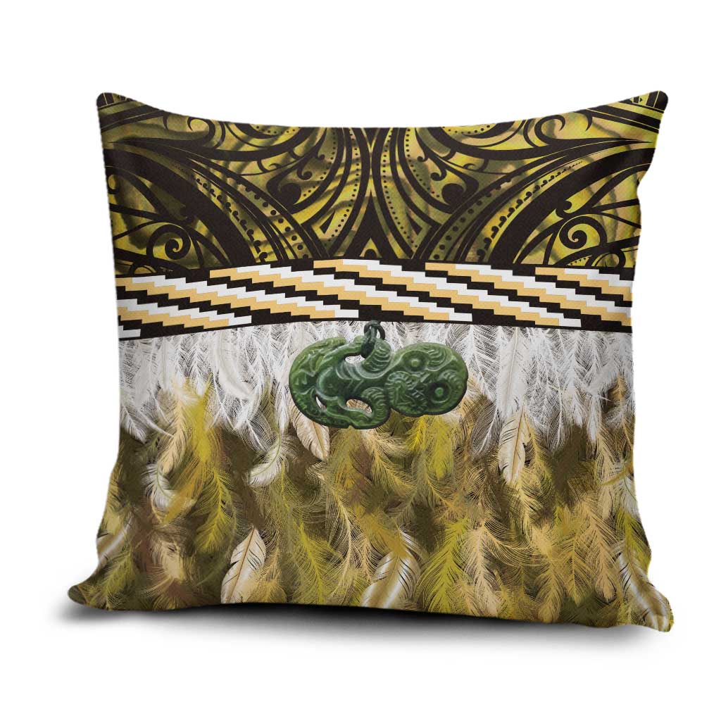 Yellow Traditional Cloak Aotearoa Pillow Cover Maori Paua Shell Korowai Pattern LT14 Yellow - Polynesian Pride
