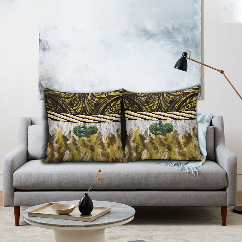 Yellow Traditional Cloak Aotearoa Pillow Cover Maori Paua Shell Korowai Pattern LT14 - Polynesian Pride