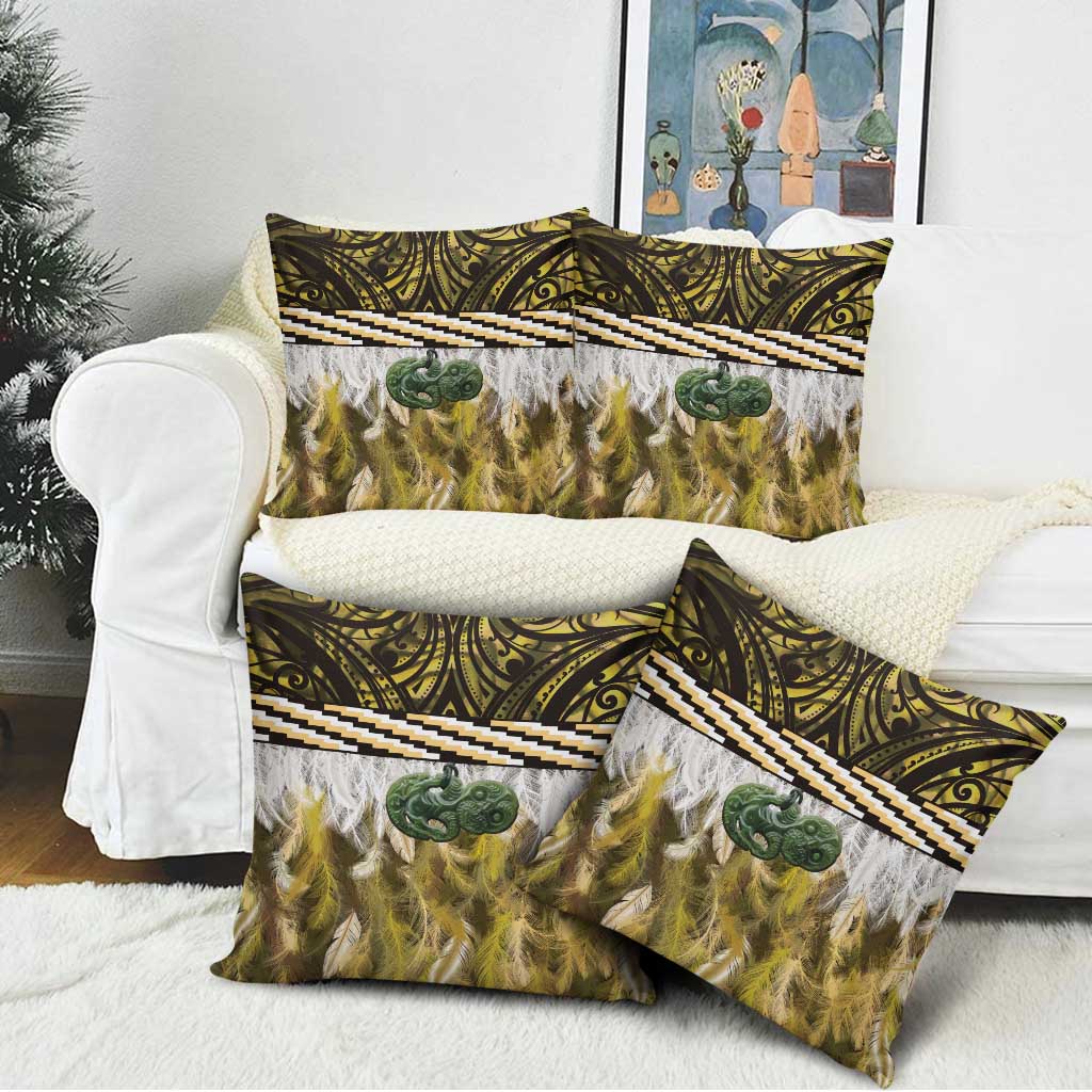 Yellow Traditional Cloak Aotearoa Pillow Cover Maori Paua Shell Korowai Pattern LT14 - Polynesian Pride