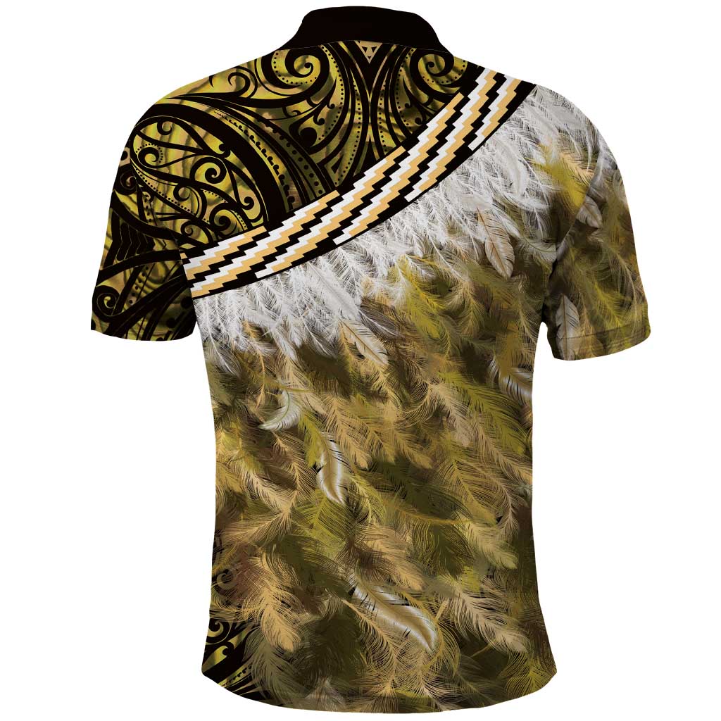 Yellow Traditional Cloak Aotearoa Polo Shirt Maori Paua Shell Korowai Pattern